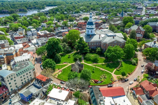 Vista Aérea Del Edificio Capitolio Maryland State House Cúpula Blanca — Foto de Stock