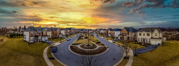 Aerial View Cul Sac Circle Surrounded Luxury Single Family Homes — Stock Photo, Image