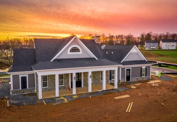 Aerial View Community Clubhouse Dramatic Colorful Sky — Stock Photo, Image