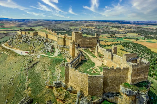 Aerial View Gormaz Castle Spain Dozens Square Projecting Towers Loopholes — Stock Photo, Image