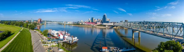 View of Cincinnati downtown skyline with skyscrapers from Covington and Newport Kentucky