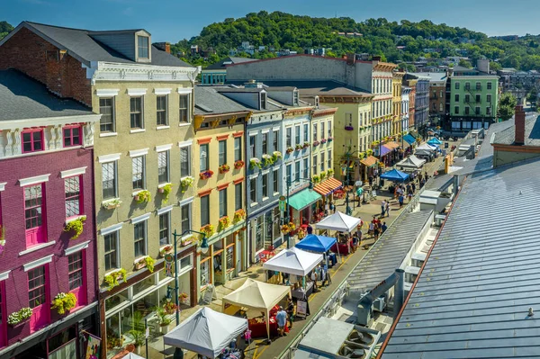 Aerial View Colorful Findlay Market Gentrified Rhine Neighborhood Cincinnati Ohio — Stock Photo, Image
