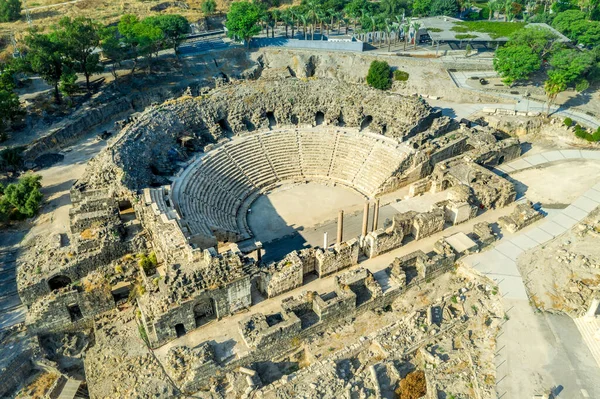 Vista Aérea Das Antigas Ruínas Anfiteatro Beit Shean Assentamento Bizantino — Fotografia de Stock