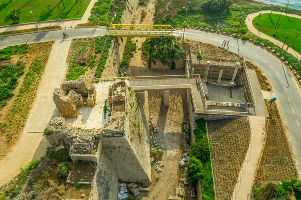 Luftaufnahme Der Ruinen Des Torturms Aus Der Kreuzritterzeit Caesarea Maritima — Stockfoto