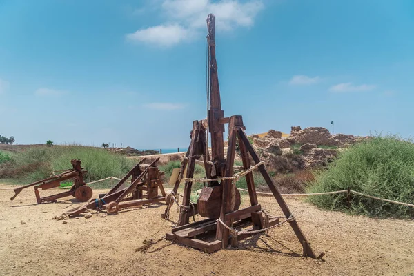 Machines Siège Catapulte Bélier Trébuchet Bombes Pierrechâteau Croisé Apollonia Près Images De Stock Libres De Droits