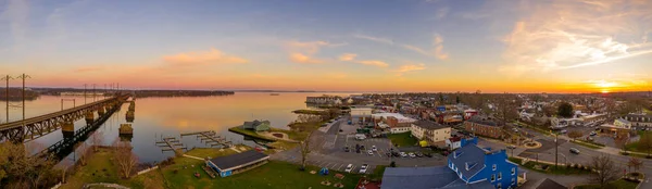 Panorama Pôr Sol Aéreo Havre Grace Harford County Maryland Ponte — Fotografia de Stock