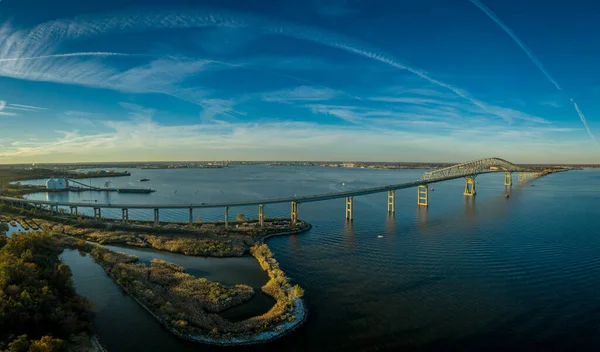 Vista Aérea Francis Scott Key Bay Bridge Sobre Rio Patapsco — Fotografia de Stock