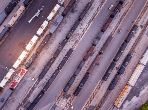 Aerial Top View Parallel Running Railroad Tracks Baltimore — Stock Photo, Image