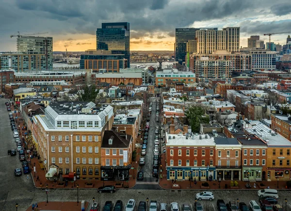 Vista Aérea Horizonte Baltimore Com Arranha Céus Porto Interno Fells — Fotografia de Stock