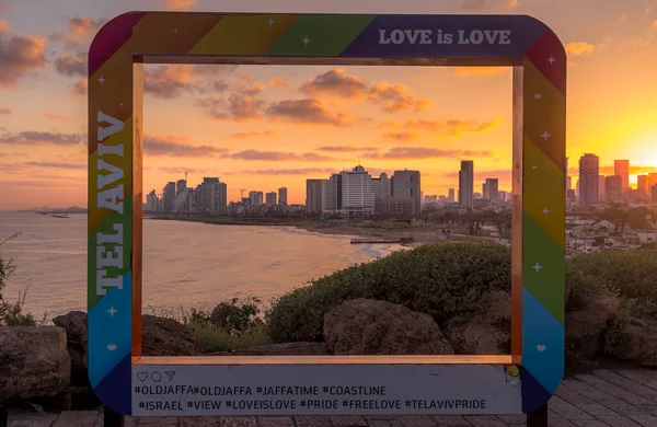 Tel Aviv Yafo Nun Şafak Sökerken Akdeniz Kıyısındaki Gökyüzü Srail — Stok fotoğraf