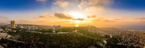 Flygfoto Över Solnedgången Över Berget Carmel Haifa Israel — Stockfoto