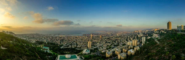 Flygfoto Över Solnedgången Över Berget Carmel Haifa Israel — Stockfoto