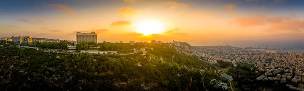 Letecký Pohled Západ Slunce Nad Pohořím Karmel Haifě Izrael — Stock fotografie