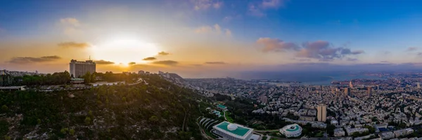 Flygfoto Över Solnedgången Över Berget Carmel Haifa Israel — Stockfoto