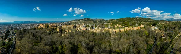 Granada Alhambra Középkori Palota Kastély Naplementekor Légi Kilátás — Stock Fotó