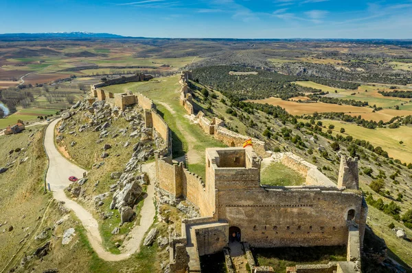 Panorama Aéreo Del Castillo Gormaz Soria España Sobre Río Duero — Foto de Stock