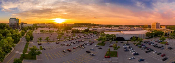 Aerial sunset panorama of Columbia Town Center in Maryland new Washington DC with office buildings and the Columbia Mall
