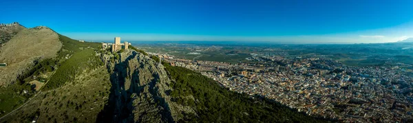 Dreamy Cloudy Sky Jaen Medieval Gothic Castle Parador Outcrop Steep — Stock Photo, Image