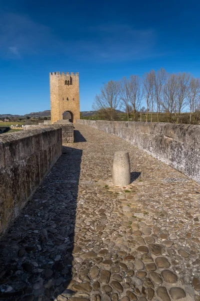 Vista Aérea Frias Del Pueblo Medieval Con Castillo Puente Fortificado —  Fotos de Stock
