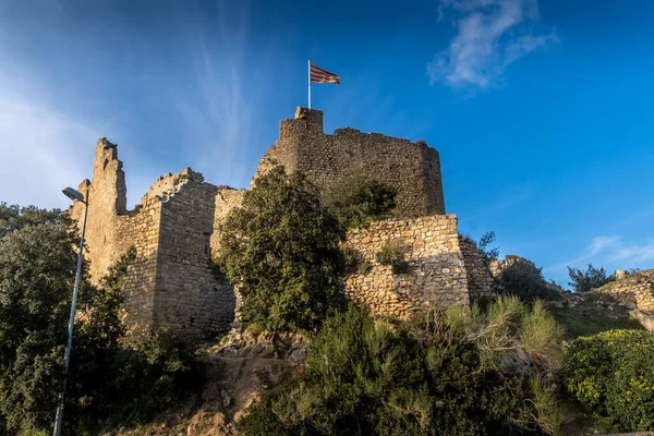 Vista Aérea Del Castillo Palafolls Fortaleza Medieval Ruinas Entre Girona —  Fotos de Stock