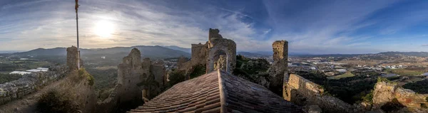 Vue Aérienne Château Palafolls Bastion Médiéval Ruine Entre Gérone Barcelone — Photo