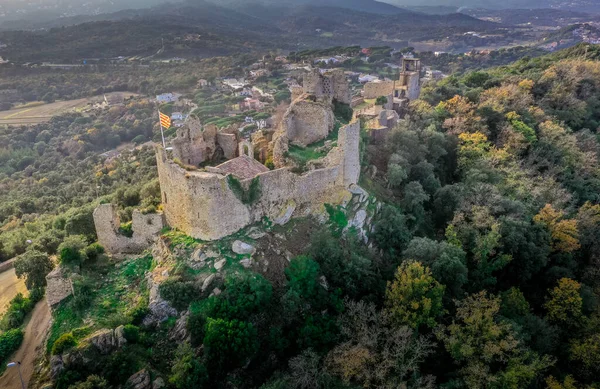 Veduta Aerea Del Castello Palafolls Roccaforte Medievale Rovina Tra Girona — Foto Stock