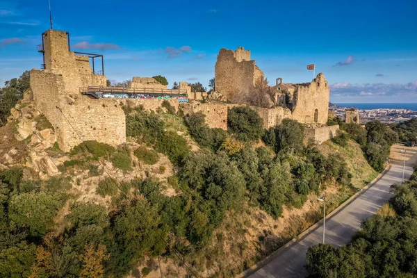 Aerial View Palafolls Castle Medieval Ruined Stronghold Girona Barcelona Costa — Stock Photo, Image
