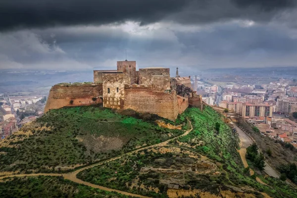 Vue Aérienne Forteresse Monzon Ancien Château Chevalier Templier Origine Arabe — Photo