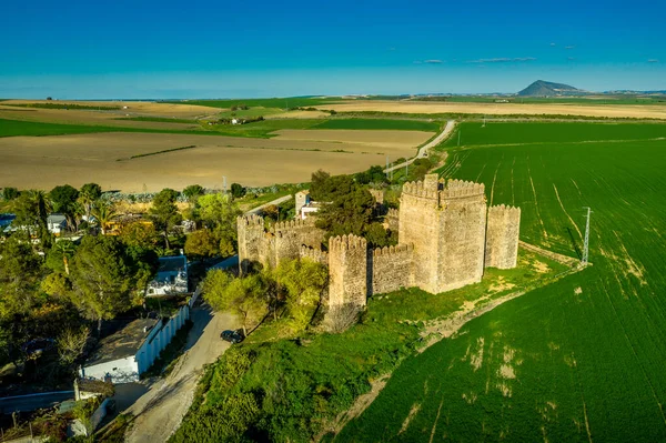 Aerial View Aguzaderas Medieval Castle Sevilla Andalusia Lush Green Grass — Stock Photo, Image