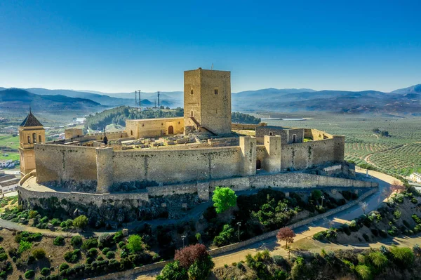 Luchtfoto Van Middeleeuws Kasteel Alcaudete Andalusië Spanje Met Donjon Hoge — Stockfoto