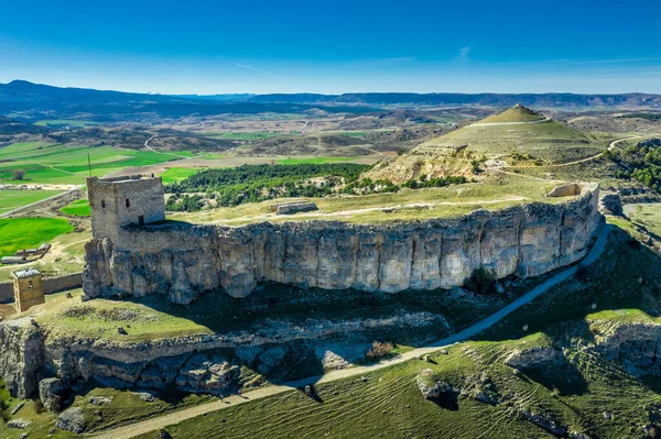Panorama Aéreo Atienza Con Cielo Azul Castillo Medieval Ruinas Ciudad — Foto de Stock