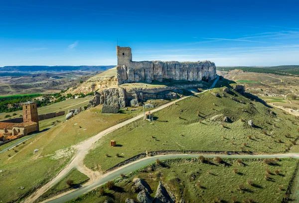 Panorama Aérien Atienza Avec Ciel Bleu Château Médiéval Ruine Ville — Photo