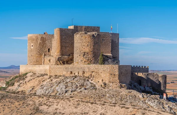 Castillo Consuegra Molinos Viento Vista Aérea Con Cielo Azul Mancha — Foto de Stock