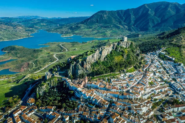 사하라 시에라리온의 마을중 스페인 안달루시아에 코스를 공중에서 내려다본 중세성이 폐허가 — 스톡 사진