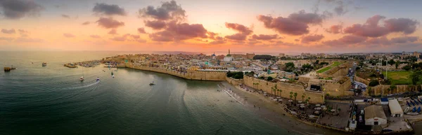 Vue Aérienne Coucher Soleil Été Acco Acre Akko Vieille Ville — Photo