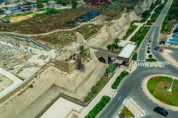 Aerial View Ruins Crusader Era Corner Tower Caesarea Maritima Built — Stock Photo, Image