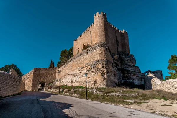 Veduta Aerea Del Castello Alarcon Parador Fortificazioni Lungo Fiume Jucar — Foto Stock