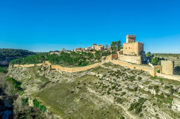 Vue Aérienne Château Alarcon Parador Des Fortifications Long Rivière Jucar — Photo