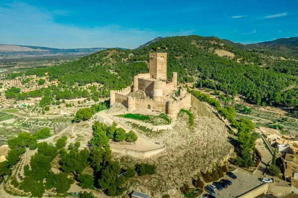 Luchtfoto Van Biar Kasteel Valencia Provincie Spanje Met Donjon Torent — Stockfoto