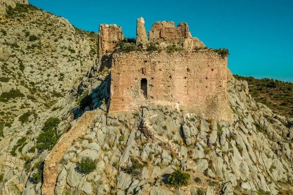 Gökyüzü Mavi Olan Castellon Spanya Yakınlarındaki Ortaçağ Borriol Tepesi Şatosu — Stok fotoğraf