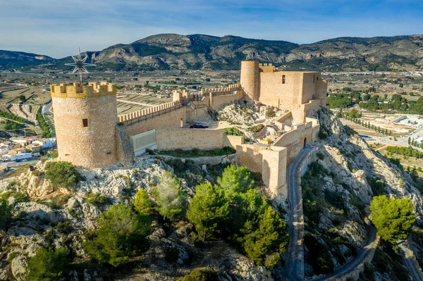 Luchtfoto Van Castalla Kasteel Valencia Provincie Spanje Met Donjon Torent — Stockfoto