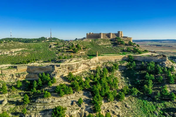 Vista Aérea Del Castillo Chinchilla Montearagon Con Restos Edificio Interior — Foto de Stock