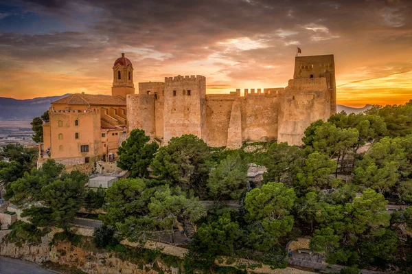 Luchtfoto Zonsondergang Panorama Uitzicht Cullera Kasteel Populaire Badplaats Vakantiestad Buurt — Stockfoto