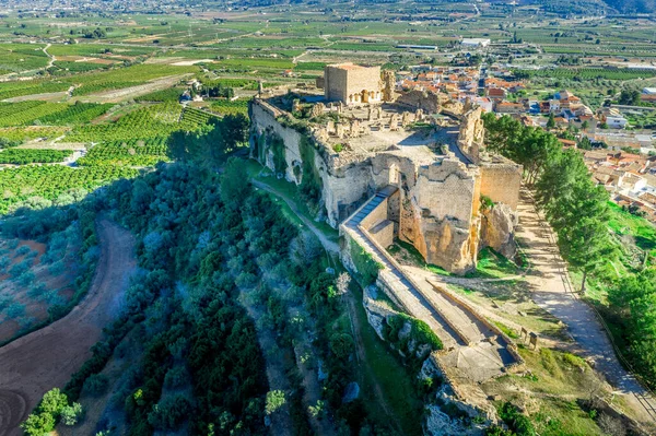Вид Воздуха Исторический Замок Монтеса Руины Готического Замка Провинции Валенсия — стоковое фото