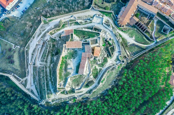 Vista Aérea Morella Ciudad Medieval Amurallada Con Torres Semicirculares Casas —  Fotos de Stock