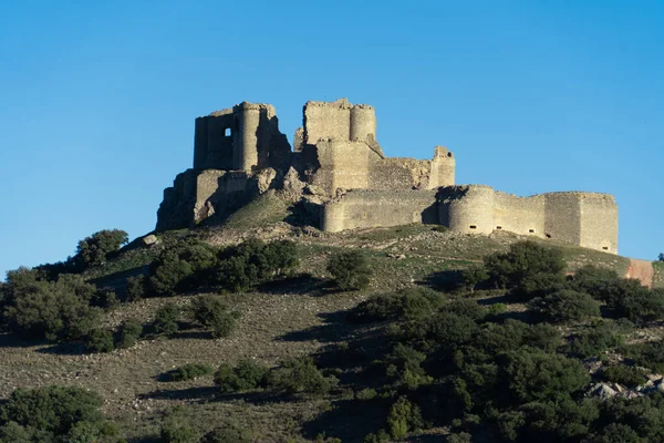 Letecký Pohled Zříceninu Středověkého Hradu Pueble Almenara Cuencě Španělsku Soustřednými — Stock fotografie
