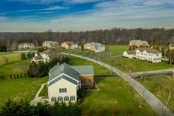 Luftaufnahme Von Luxuriösen Einfamilienhäusern Mit Großen Gärten Auf Einem Amerikanischen — Stockfoto