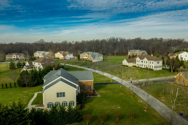 Luftaufnahme Von Luxuriösen Einfamilienhäusern Mit Großen Gärten Auf Einem Amerikanischen — Stockfoto