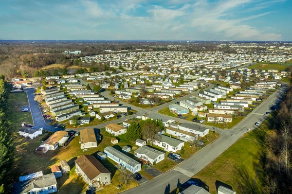 Luftaufnahme Der Wohnmobilanhängerpark Gemeinschaft Delaware Usa Populäre Einkommensschwache Wohnlösung — Stockfoto