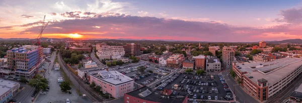 Aerial Sunset View Downtown Charlottesville Virginia New Construction Office Apartment — Stock Photo, Image